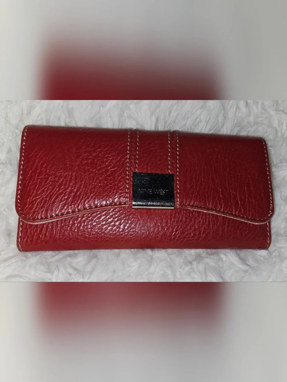 Nine West Red Clutch Wallet with Metal Logo Accent